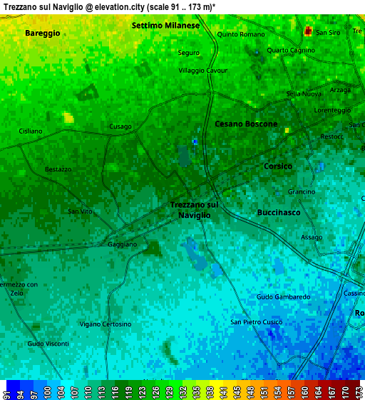 Zoom OUT 2x Trezzano sul Naviglio, Italy elevation map