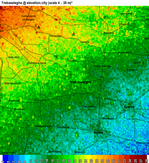 Zoom OUT 2x Trebaseleghe, Italy elevation map