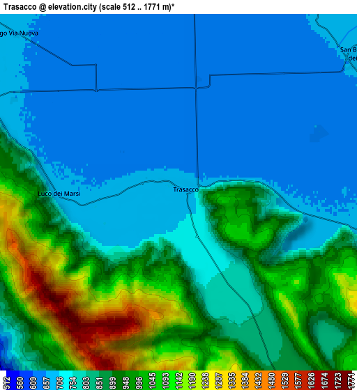 Zoom OUT 2x Trasacco, Italy elevation map