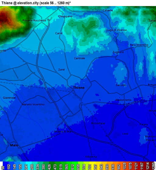 Zoom OUT 2x Thiene, Italy elevation map