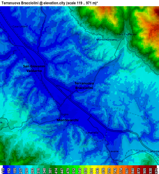 Zoom OUT 2x Terranuova Bracciolini, Italy elevation map