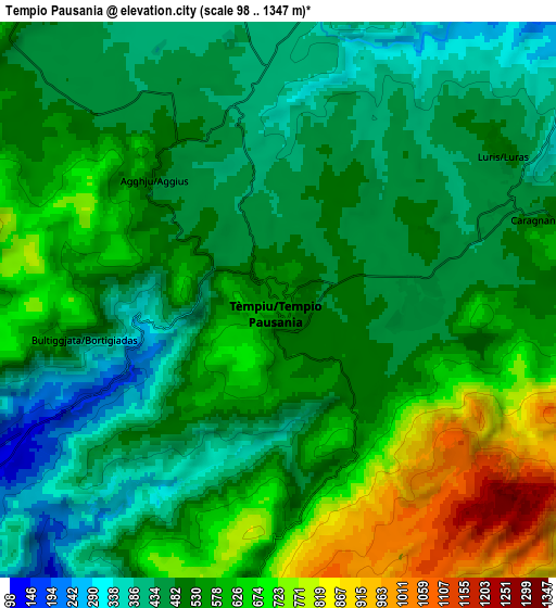 Zoom OUT 2x Tempio Pausania, Italy elevation map