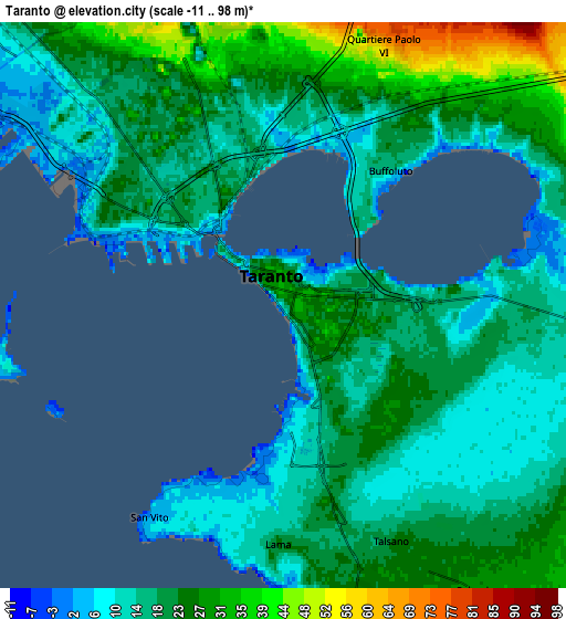 Zoom OUT 2x Taranto, Italy elevation map