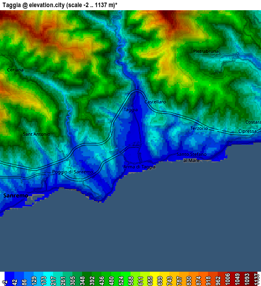 Zoom OUT 2x Taggia, Italy elevation map