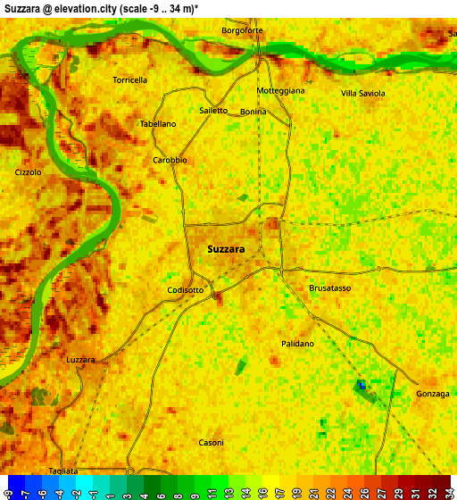 Zoom OUT 2x Suzzara, Italy elevation map