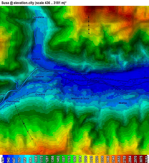 Zoom OUT 2x Susa, Italy elevation map