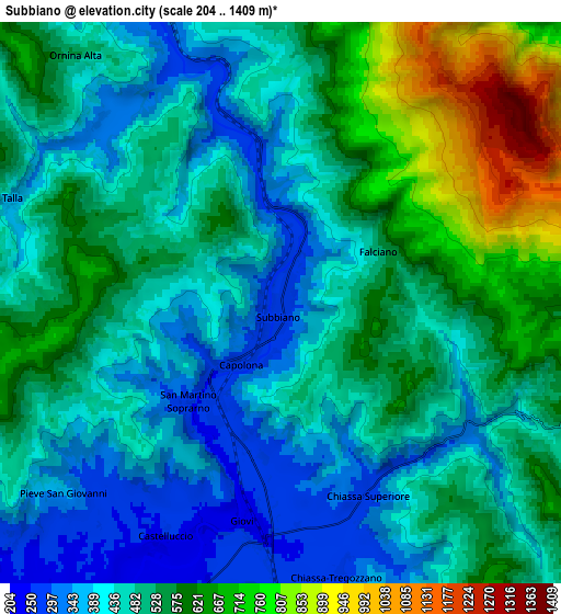 Zoom OUT 2x Subbiano, Italy elevation map