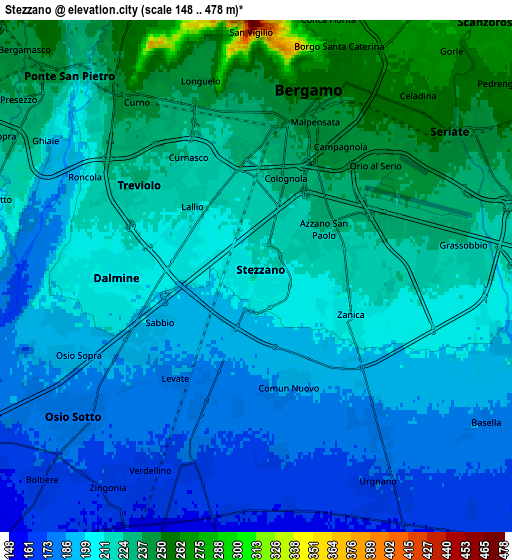 Zoom OUT 2x Stezzano, Italy elevation map