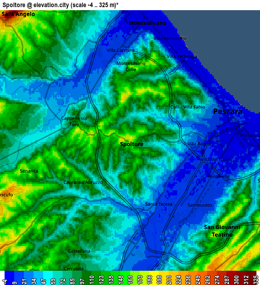 Zoom OUT 2x Spoltore, Italy elevation map