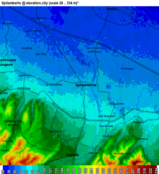 Zoom OUT 2x Spilamberto, Italy elevation map