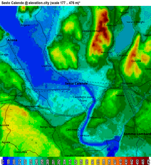 Zoom OUT 2x Sesto Calende, Italy elevation map