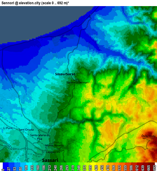 Zoom OUT 2x Sennori, Italy elevation map