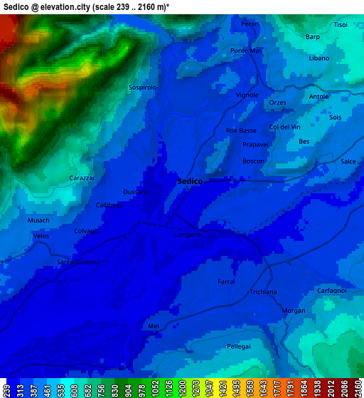 Zoom OUT 2x Sedico, Italy elevation map