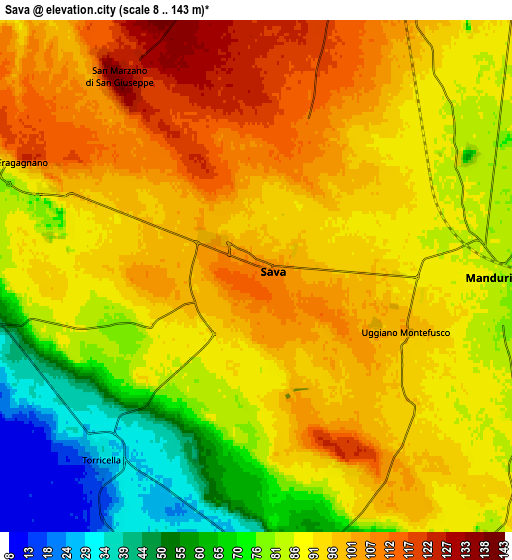 Zoom OUT 2x Sava, Italy elevation map