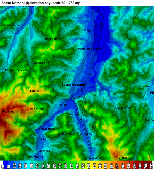 Zoom OUT 2x Sasso Marconi, Italy elevation map