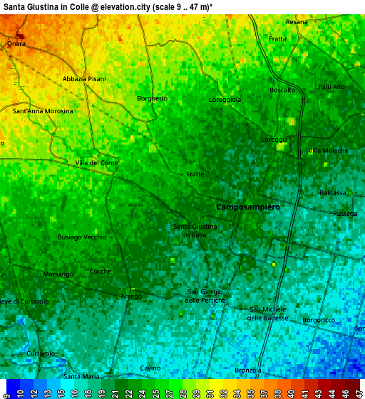 Zoom OUT 2x Santa Giustina in Colle, Italy elevation map