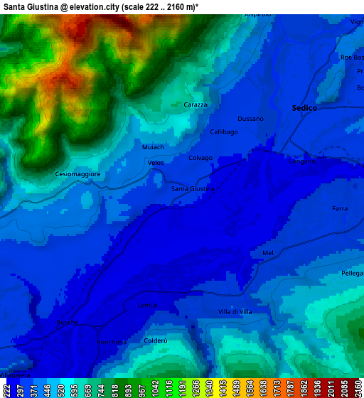 Zoom OUT 2x Santa Giustina, Italy elevation map