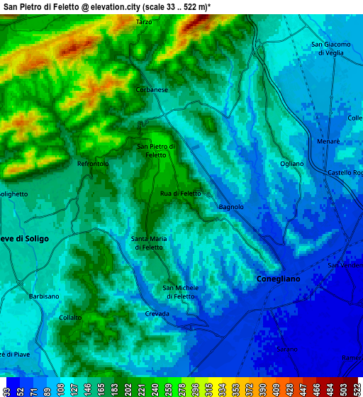 Zoom OUT 2x San Pietro di Feletto, Italy elevation map