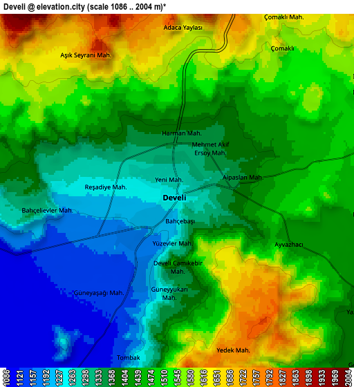 Zoom OUT 2x Develi, Turkey elevation map