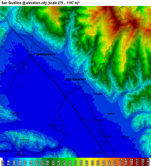 Zoom OUT 2x San Giustino, Italy elevation map