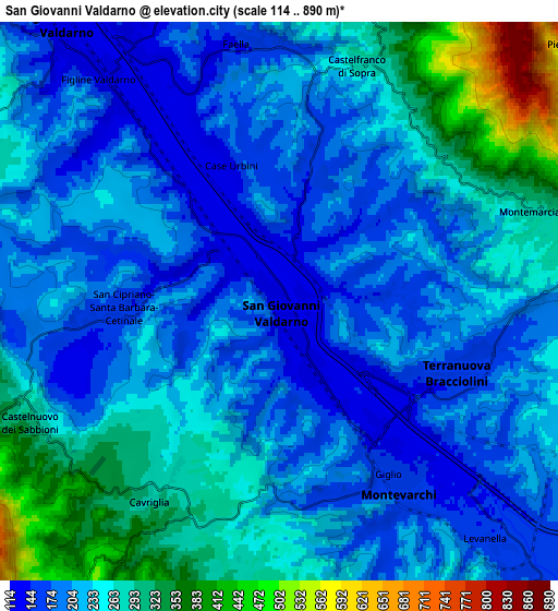 Zoom OUT 2x San Giovanni Valdarno, Italy elevation map