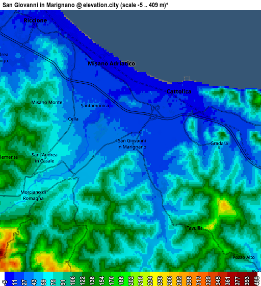 Zoom OUT 2x San Giovanni in Marignano, Italy elevation map