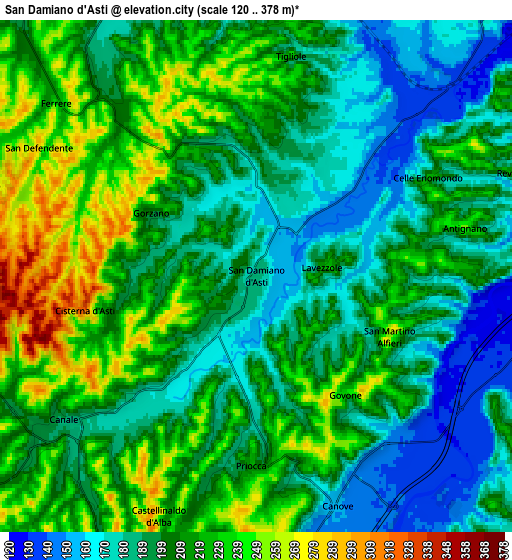 Zoom OUT 2x San Damiano d'Asti, Italy elevation map