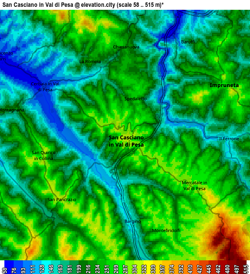 Zoom OUT 2x San Casciano in Val di Pesa, Italy elevation map