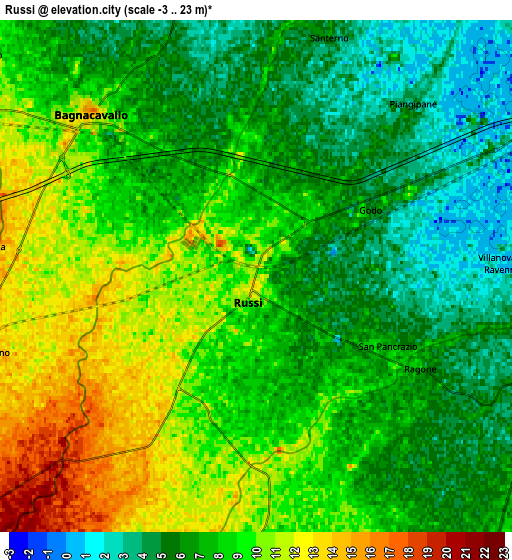 Zoom OUT 2x Russi, Italy elevation map