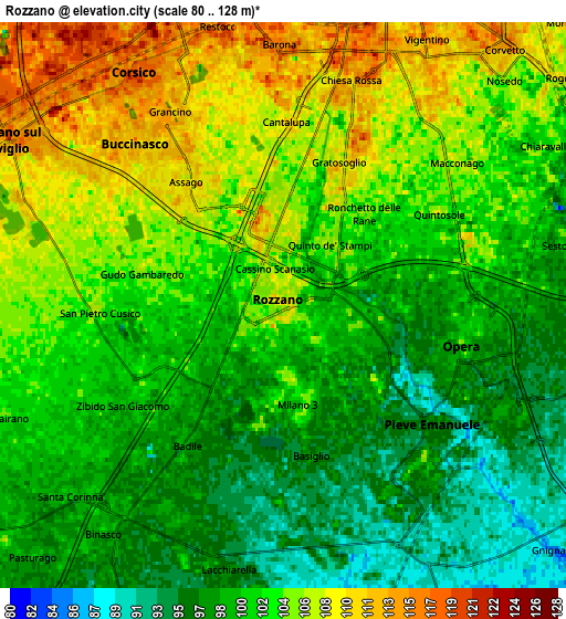 Zoom OUT 2x Rozzano, Italy elevation map