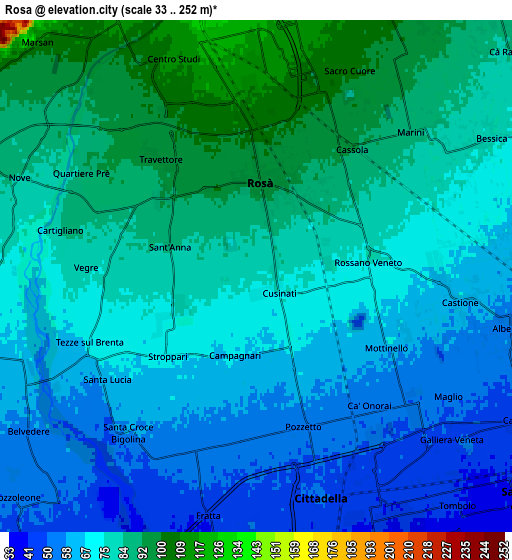 Zoom OUT 2x Rosà, Italy elevation map