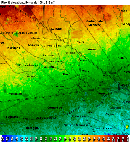 Zoom OUT 2x Rho, Italy elevation map
