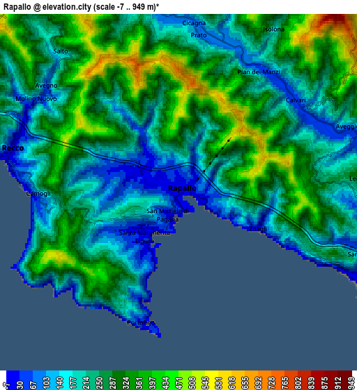 Zoom OUT 2x Rapallo, Italy elevation map