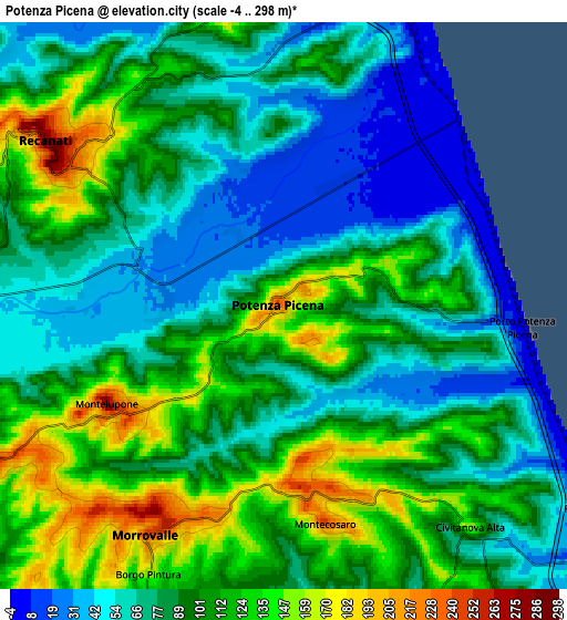 Zoom OUT 2x Potenza Picena, Italy elevation map