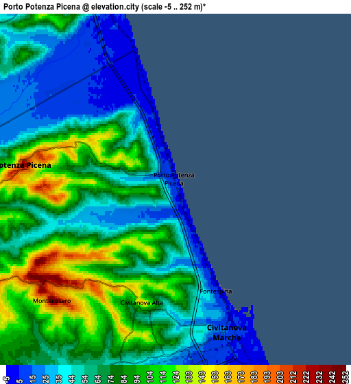 Zoom OUT 2x Porto Potenza Picena, Italy elevation map