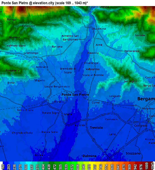 Zoom OUT 2x Ponte San Pietro, Italy elevation map