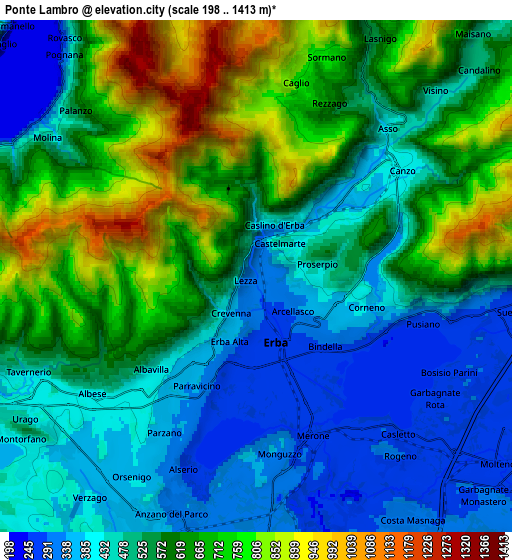 Zoom OUT 2x Ponte Lambro, Italy elevation map