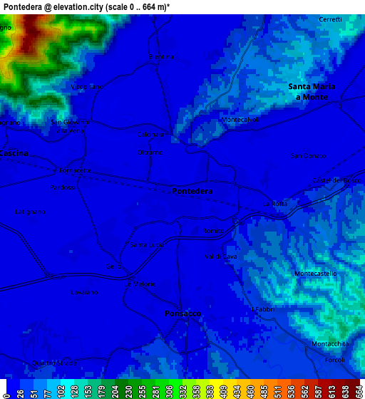 Zoom OUT 2x Pontedera, Italy elevation map