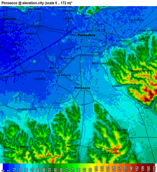 Zoom OUT 2x Ponsacco, Italy elevation map