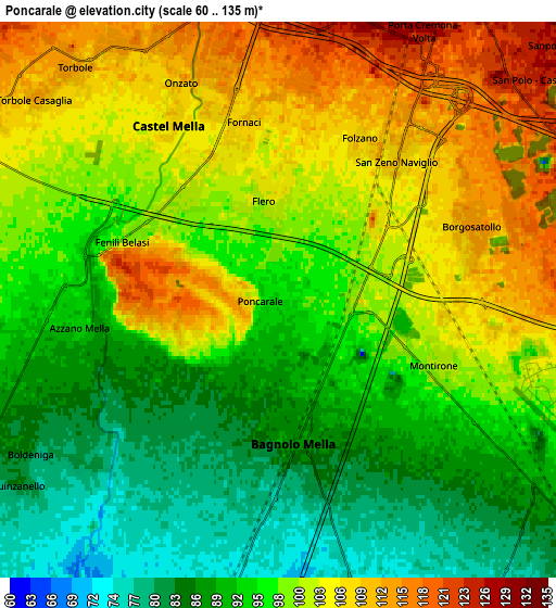 Zoom OUT 2x Poncarale, Italy elevation map