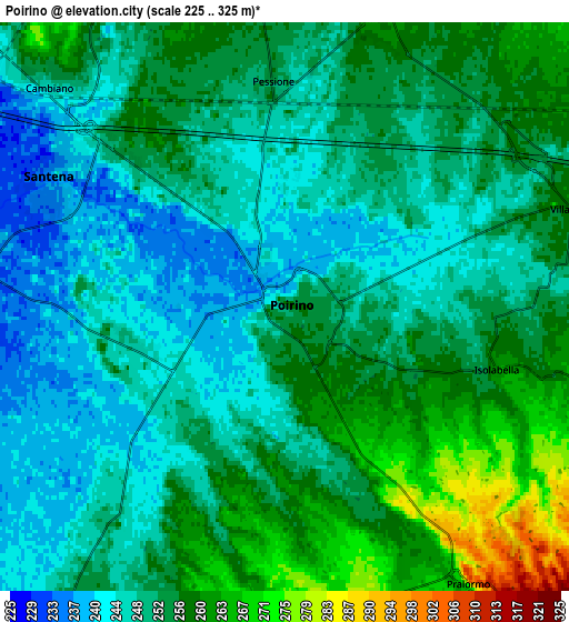 Zoom OUT 2x Poirino, Italy elevation map