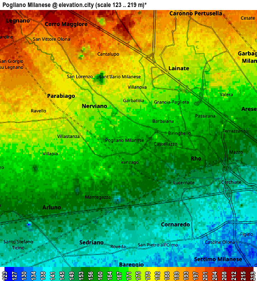 Zoom OUT 2x Pogliano Milanese, Italy elevation map