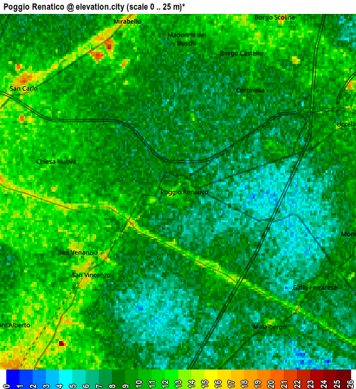 Zoom OUT 2x Poggio Renatico, Italy elevation map