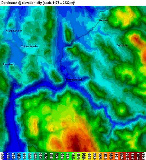 Zoom OUT 2x Derebucak, Turkey elevation map