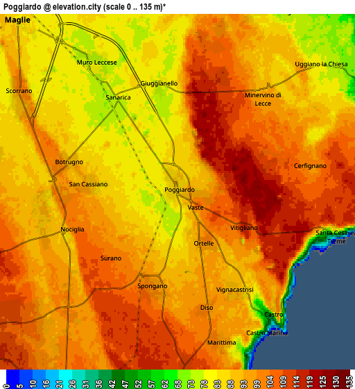 Zoom OUT 2x Poggiardo, Italy elevation map