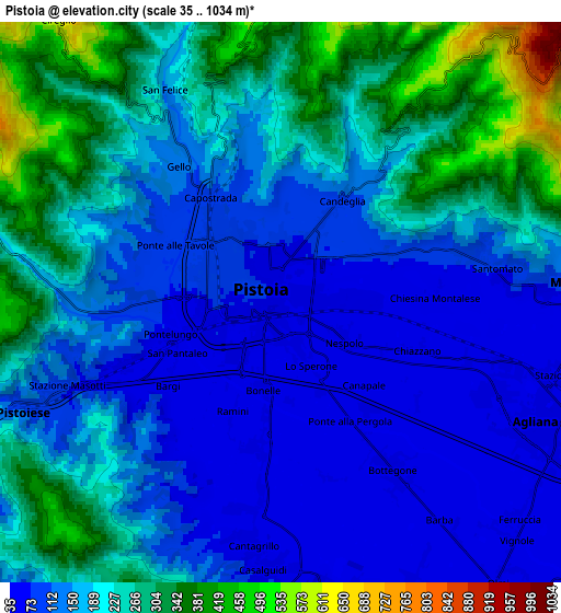 Zoom OUT 2x Pistoia, Italy elevation map