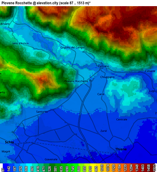 Zoom OUT 2x Piovene Rocchette, Italy elevation map