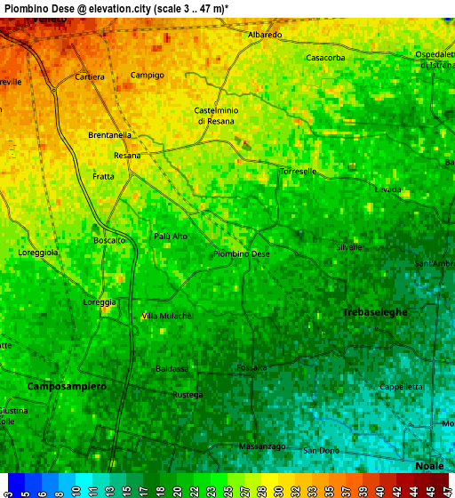 Zoom OUT 2x Piombino Dese, Italy elevation map