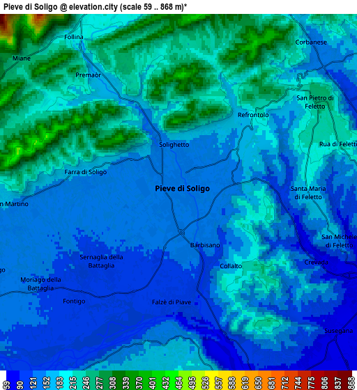 Zoom OUT 2x Pieve di Soligo, Italy elevation map