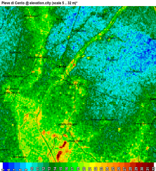 Zoom OUT 2x Pieve di Cento, Italy elevation map